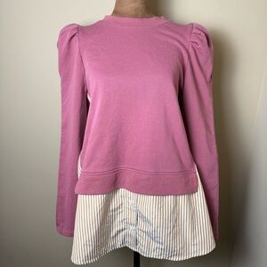 Maeve Anthropologie Layered Tunic Sweatshirt Womens Large Pink Puff Sleeve Shirt